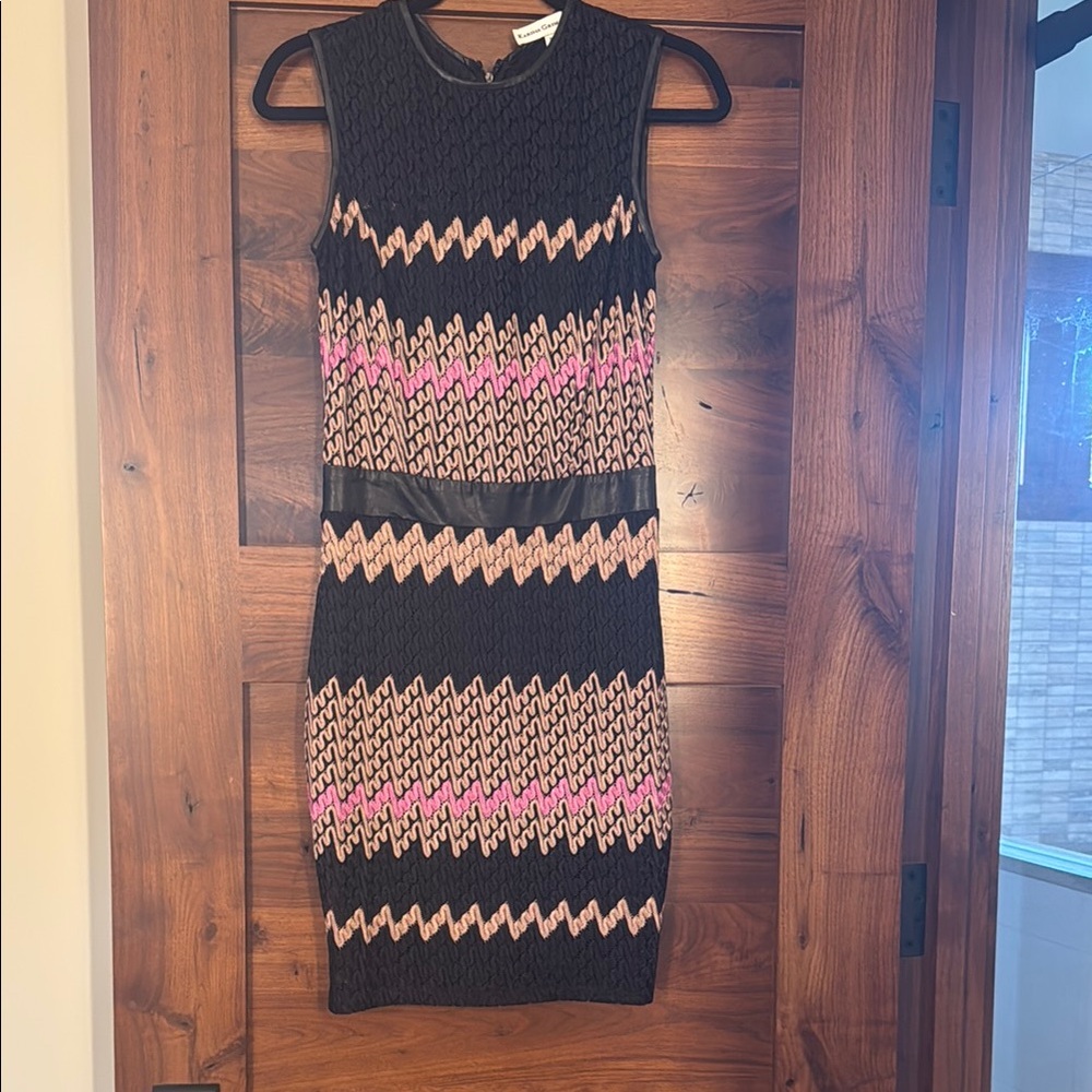 Karina Grimaldi Black and Pink Sheath Midi Dress